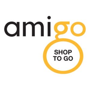 Amigo logo with black and orange text