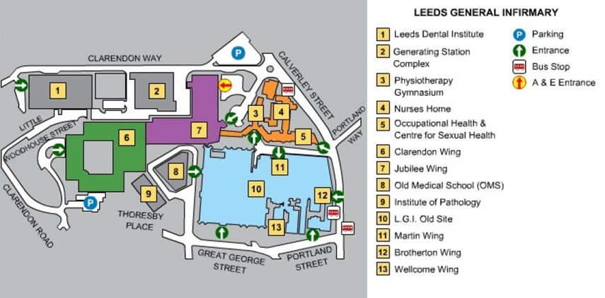 Map of Leeds General Infirmary