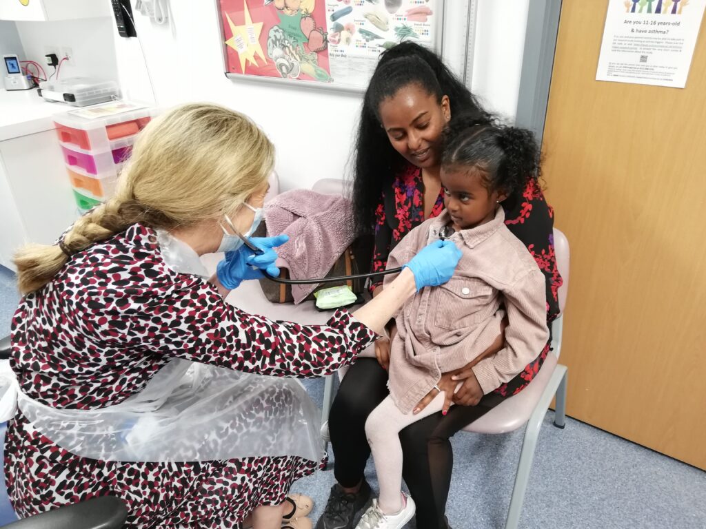 Child being examined at the clinic.