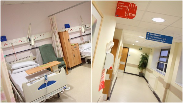 Wharfedale ward 1. hospital bed area and corridors
