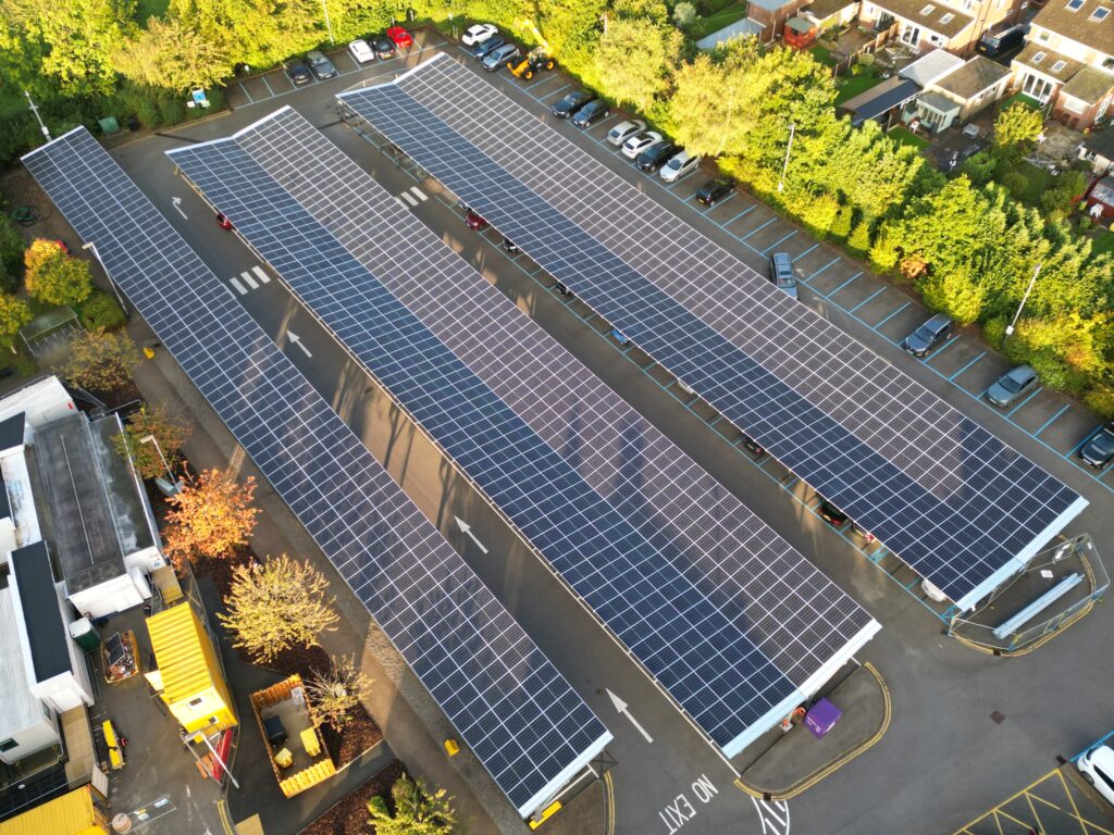Aerial view of solar canopy