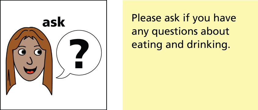 Please ask if you have any questions about eating and drinking.
