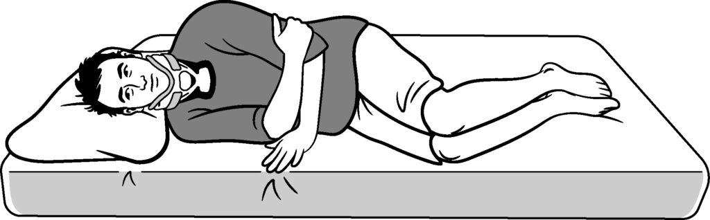An illustration showing a person laying on their side with a pillow to support their head.