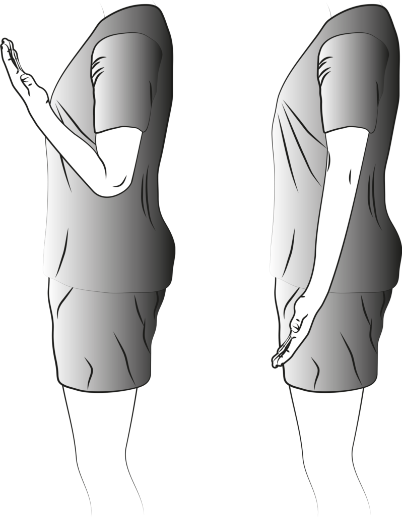 Illustrations showing the elbow bend & straighten exercise.