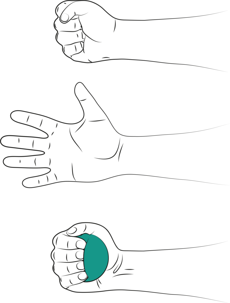 Illustrations showing the finger flexion and extension exercise.