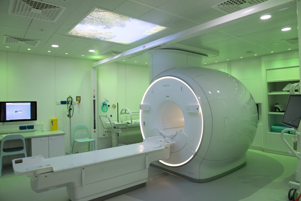 Photograph of an MRI scanner.