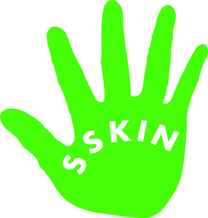 illustration of a hand with SSKIN lettering.