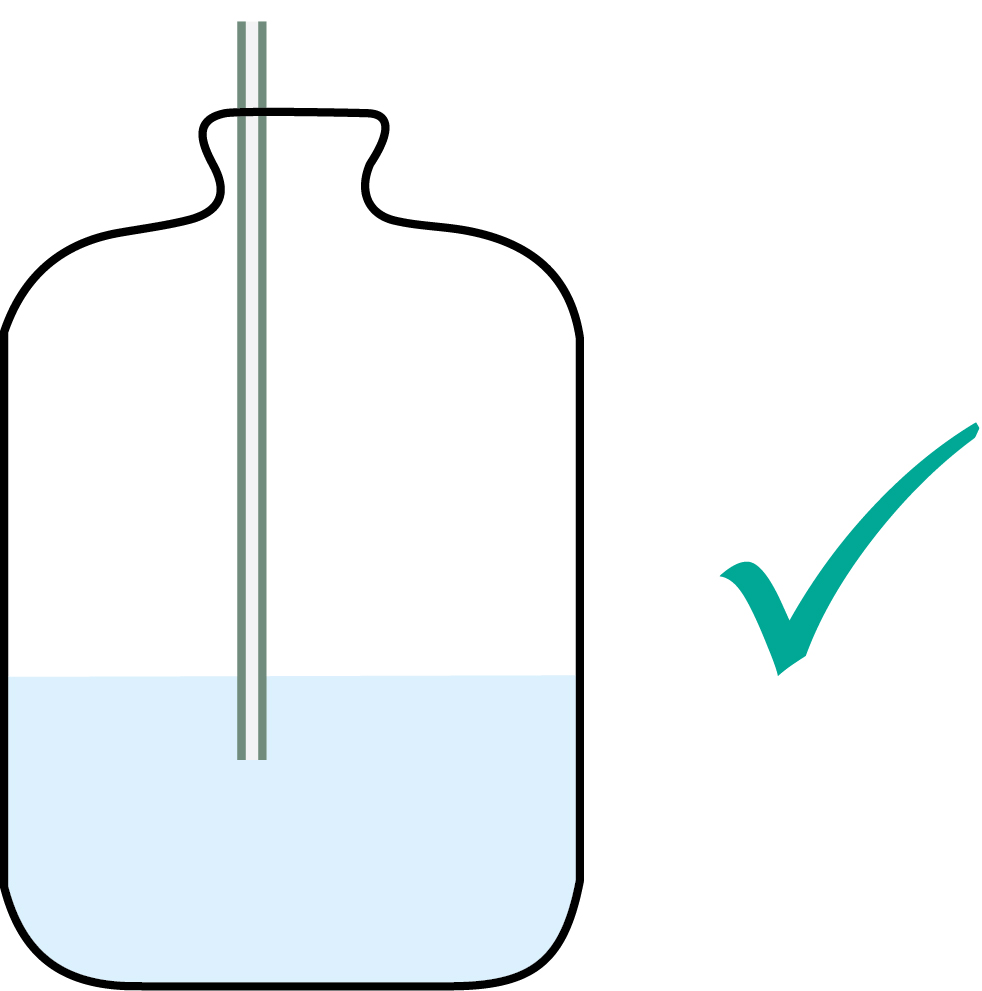 Drawing of a upright bottle with tube tip under the water