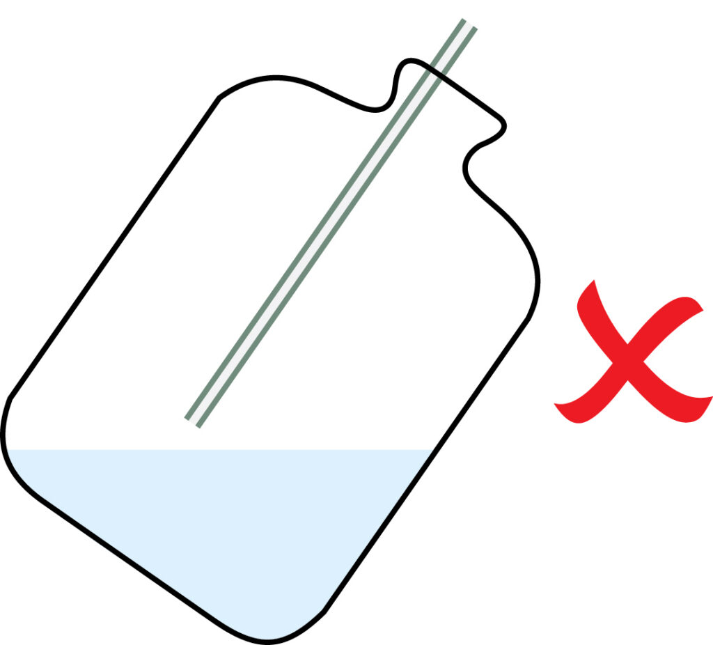 Drawing of a tipped bottle with tube tip not under water