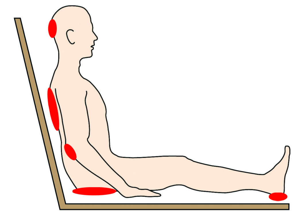 Illustration showing the pressure areas that will need checking when you are sitting up in bed.