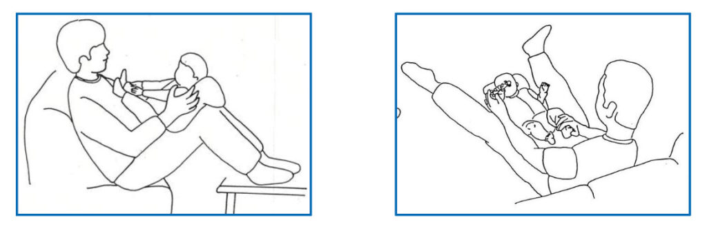 Image of child on parent/carers lap being supported by parent/carers knees