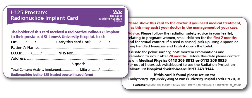 Image of the Prostate Implant Card