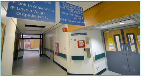 Gledhow Gauntlet Inside From J46 or J47 - When leaving the ward corridor, turn right, and follow the corridor as it curves and goes up a small incline.