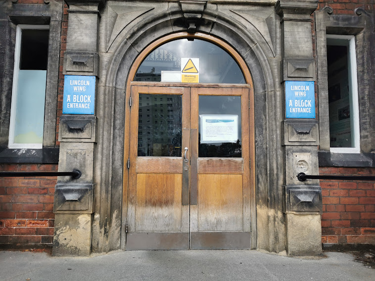 Chancellors Wing From J42 or J43 - Walk along the pavement until you arrive at the door with the steps that you left from.