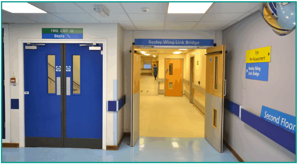 Bexley Route Inside From J42 or J43. Step 11. Leave the lift and go left, follow signs to Bexley Wing Link Bridge.