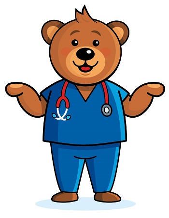 An image of the children's character Dr T Bear for the Vascular Anomalies Service with both their arms out.