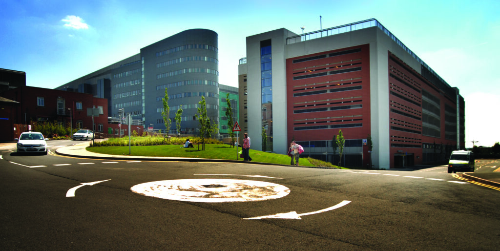 A photograph of the multi story car park outside St. James's Hospital.