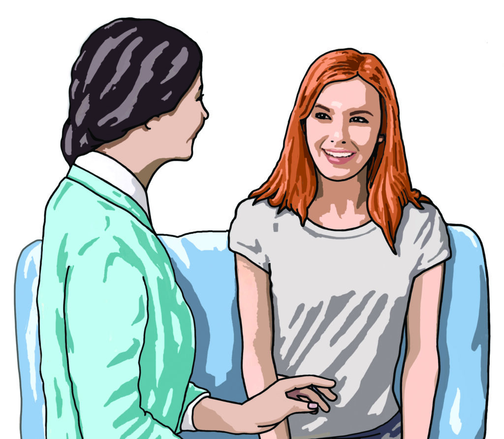 An illustration of someone speaking to a specialist counsellor.