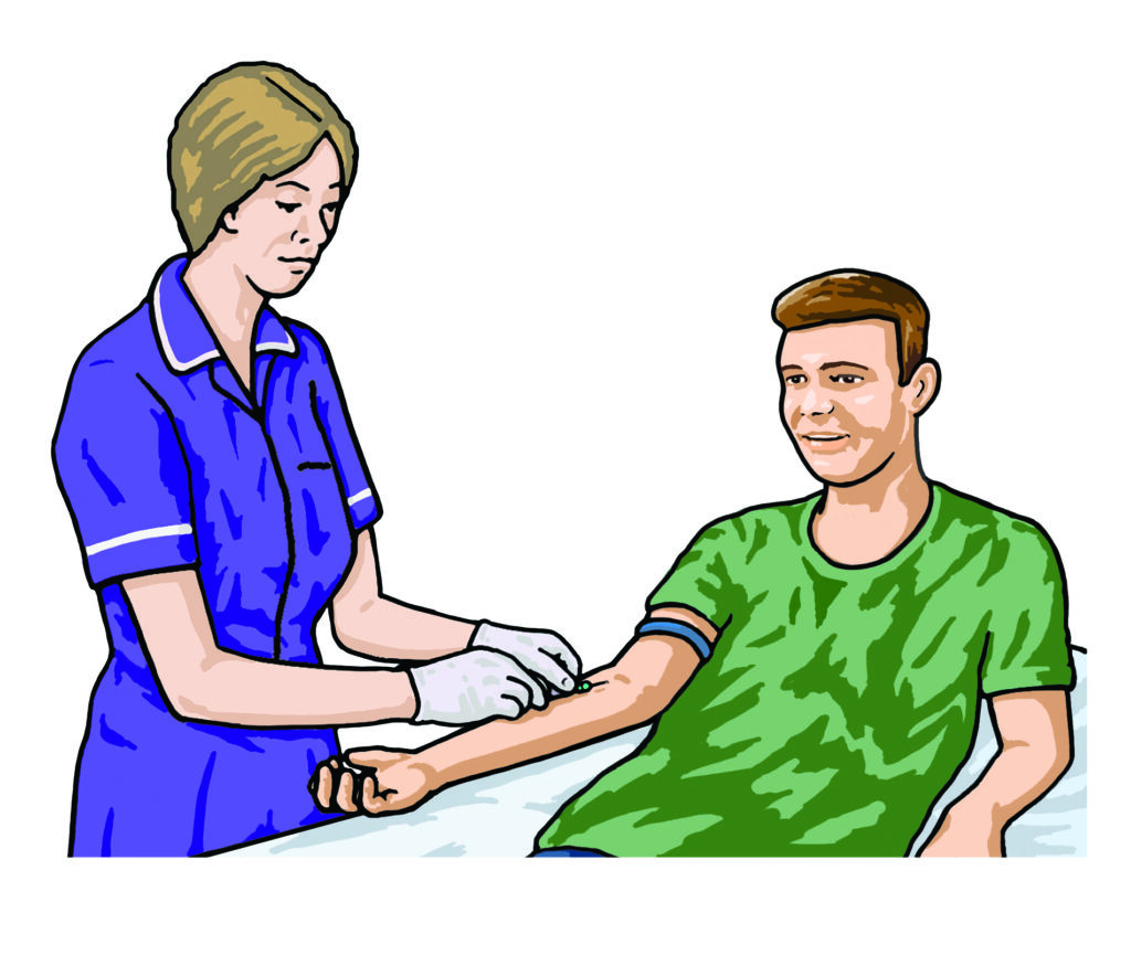 An illustration of a patient having a blood test.