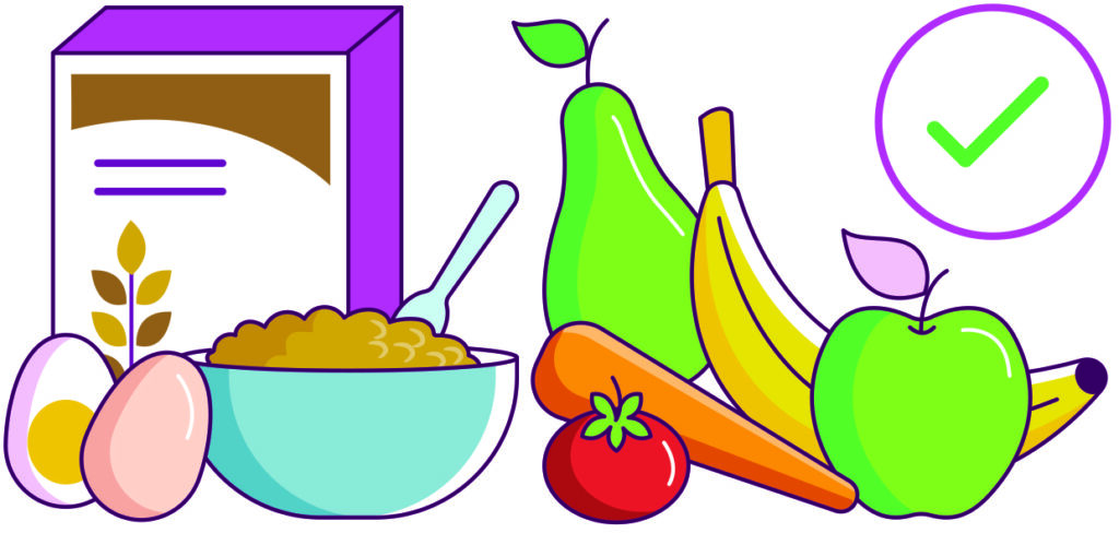 Illustration showing healthy foods such as fruit.