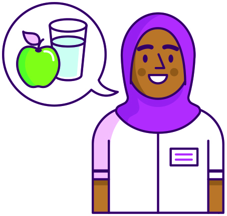 An infographic of a Healthcare professional discussing healthy eating.