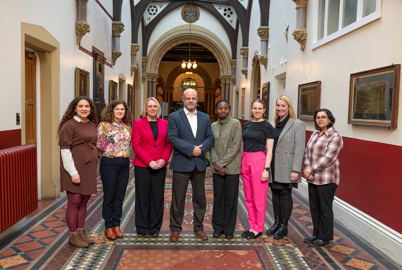 An image of the InnoMeds Team from left to right: Dr Emma Kampouraki, Alia Awni, Shannon Nickson, Dr Rani Khatib, Eunice Ikongo, Abi Barrowcliff, Caroline Omari and Sarah Alasmary.