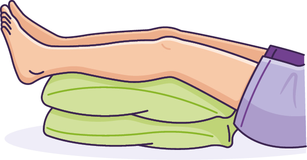 Illustration of the bottom half of a person laying down - their legs are raised on a couple of pillows.