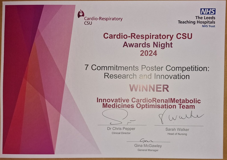 An image representing the award for Commitment to Research and Innovation for the InnoMeds team at the 2024 Cardio-Respiratory CSU Awards Night.