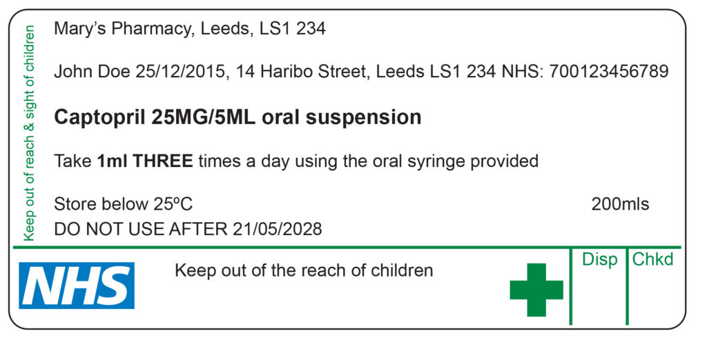 Example medication label