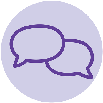 Leeds Teaching Hospitals NHS Trust The Leeds Way Values Open Honest Logo. Represented with a 2 quotations to the left and right hand side of each other within in a purple circle.