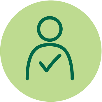 Leeds Teaching Hospitals NHS Trust The Leeds Way Values Responsible Logo. Represented with a medium body shot, a tick icon displayed within the body and all contained within in a green circle.