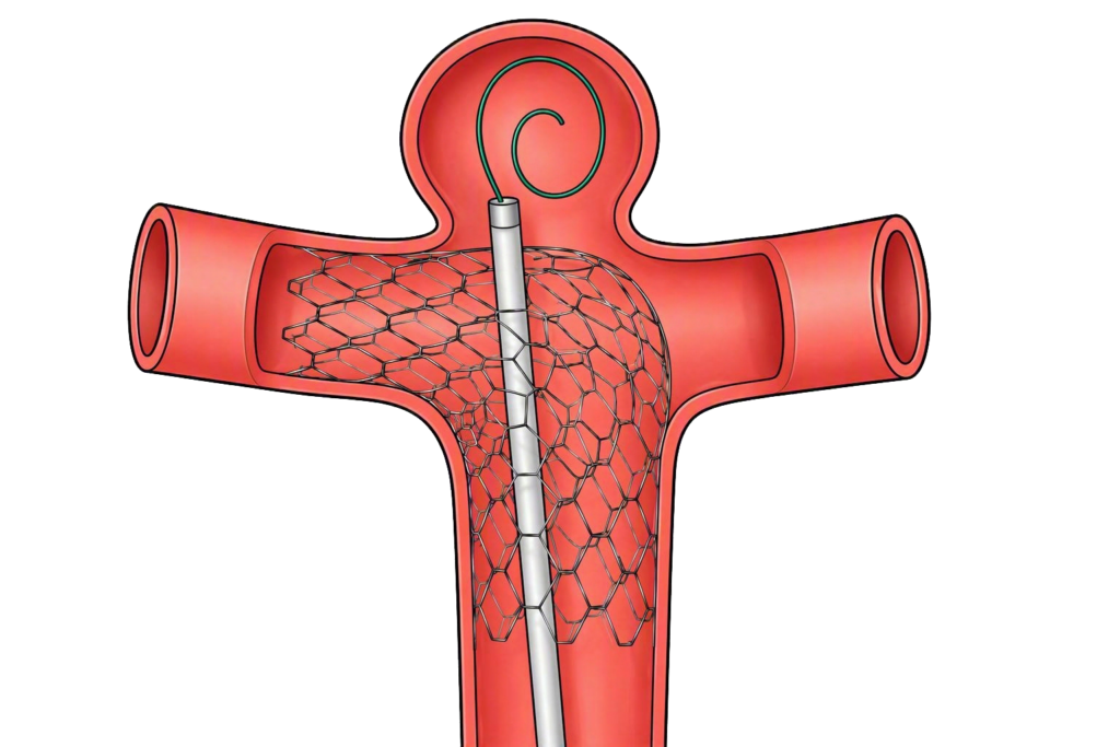 An Illustration showing stent-assisted coiling.