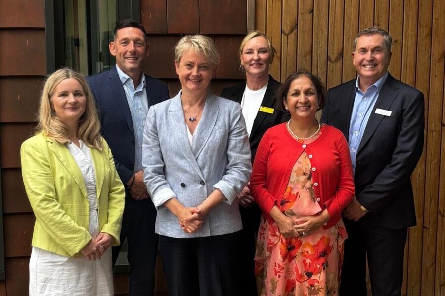 Pictured left to right: Esther Wakeman, Chief Executive Leeds Hospitals Charity, Craige Richardson, Deputy Chief Executive, Yvette Cooper, Beverley Geary, Chief Nurse, Dr Agam Jung, Consultant Neurologist, Antony Kildare, Chair, Leeds Teaching Hospitals.