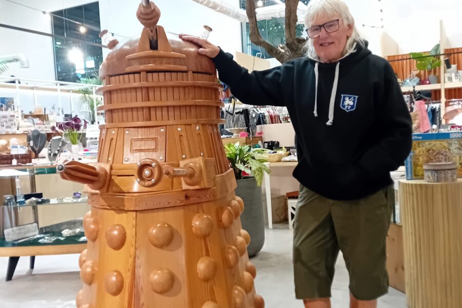 Martin Williams with his wooden Dalek