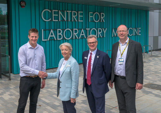 Dame Linda Pollard and Prof Phil Wood outside the new centre
